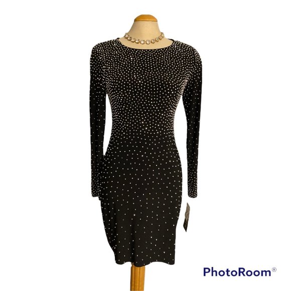 LIKE NEW XSCAPE Bling Dress Stunning Las Vegas Dress Sz 8 Stretchy Long Sleeves - Picture 1 of 4